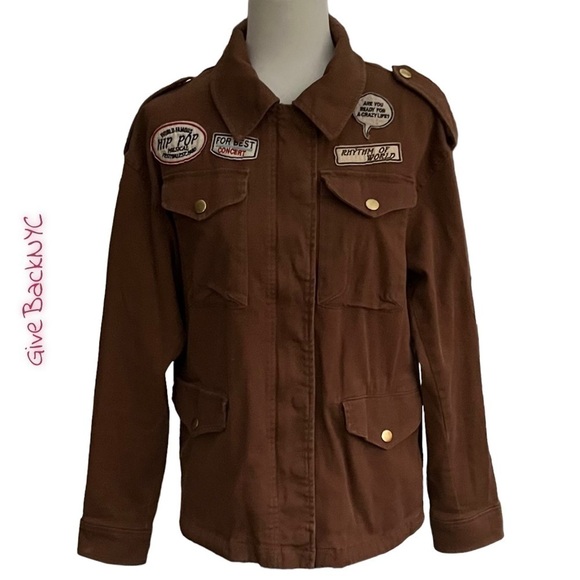 Forever 21 Patched Utility Jacket World Famous Hip Pop Size S - Picture 1 of 4
